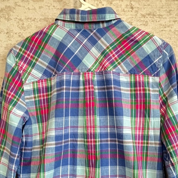J. Crew Men's Blue Plaid Button Up Shirt Sz S Blue Green Red Easter Work Prep - Picture 10 of 13